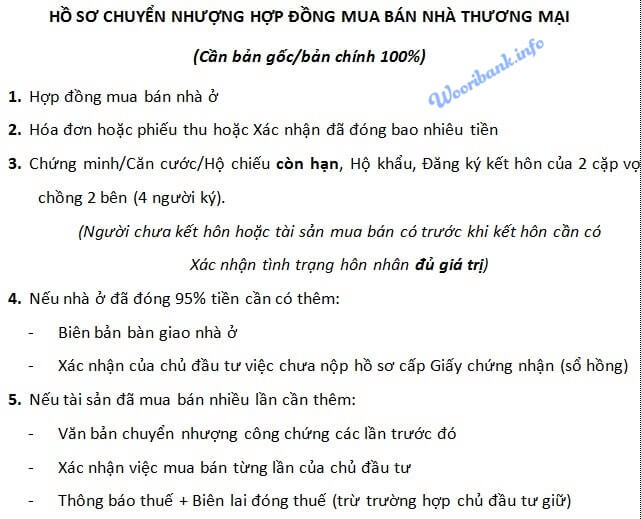 Hồ sơ chuyển nhượng chung cư chưa có sổ hồng