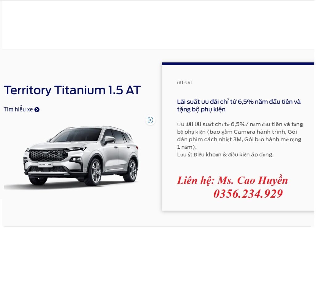 vay mua xe Ford Territory trả góp lãi suất 6.5%/năm